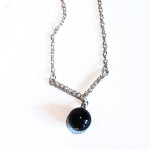 Rhinestone & Black Beaded Pendant Necklace